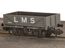 A new model of the RCH 1923 5 plank open general merchandise wagons produced by Peco featuring the correct 9-feet wheelbase wood underframe and a detailed body moulding including interior planking detail.Wagon finished in LMS grey livery