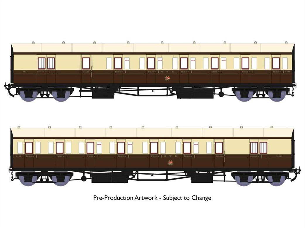 Rapido Trains 946002 GWR 2 Coach B-Set Pack 6423 6424 Chocolate & Cream Interwar Livery OO