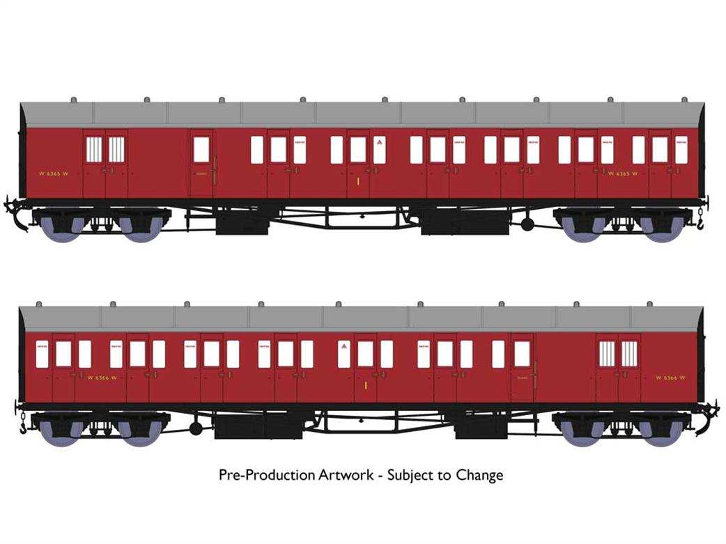 Rapido Trains 946003 BR ex-GWR 2 Coach B-Set Pack W6365 W6366 British Railways Crimson OO