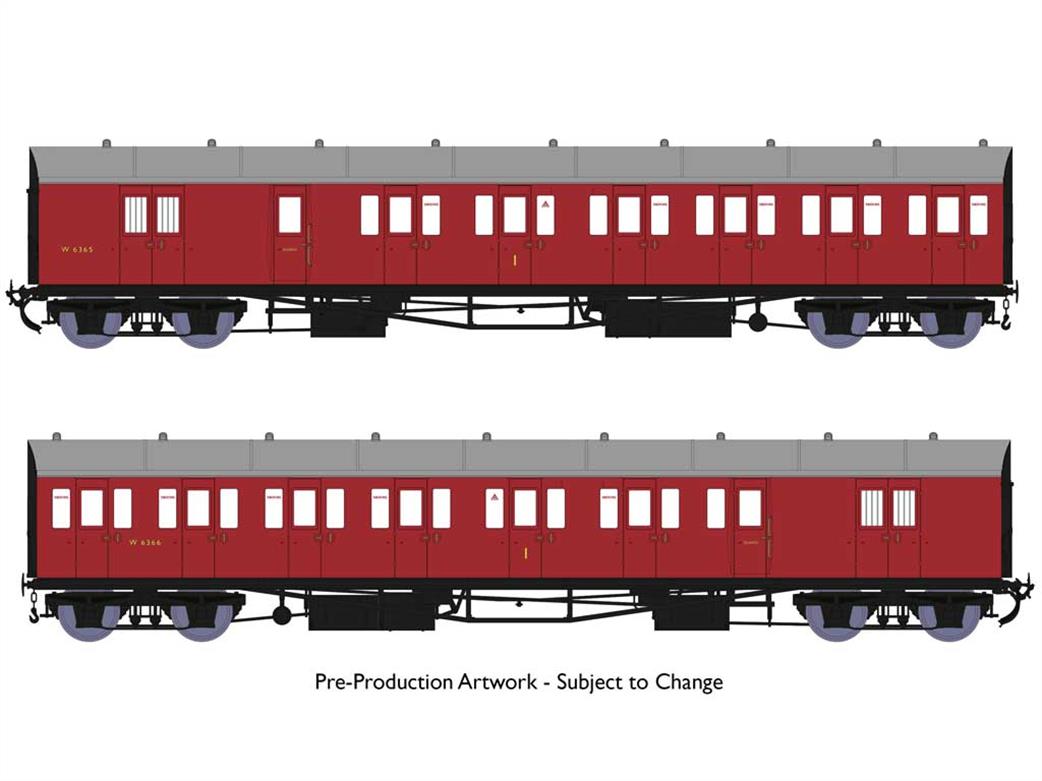 Rapido Trains OO 946004 BR ex-GWR 2 Coach B-Set Pack W6534 W6555 Bristol Division No.49 British Railways Crimson