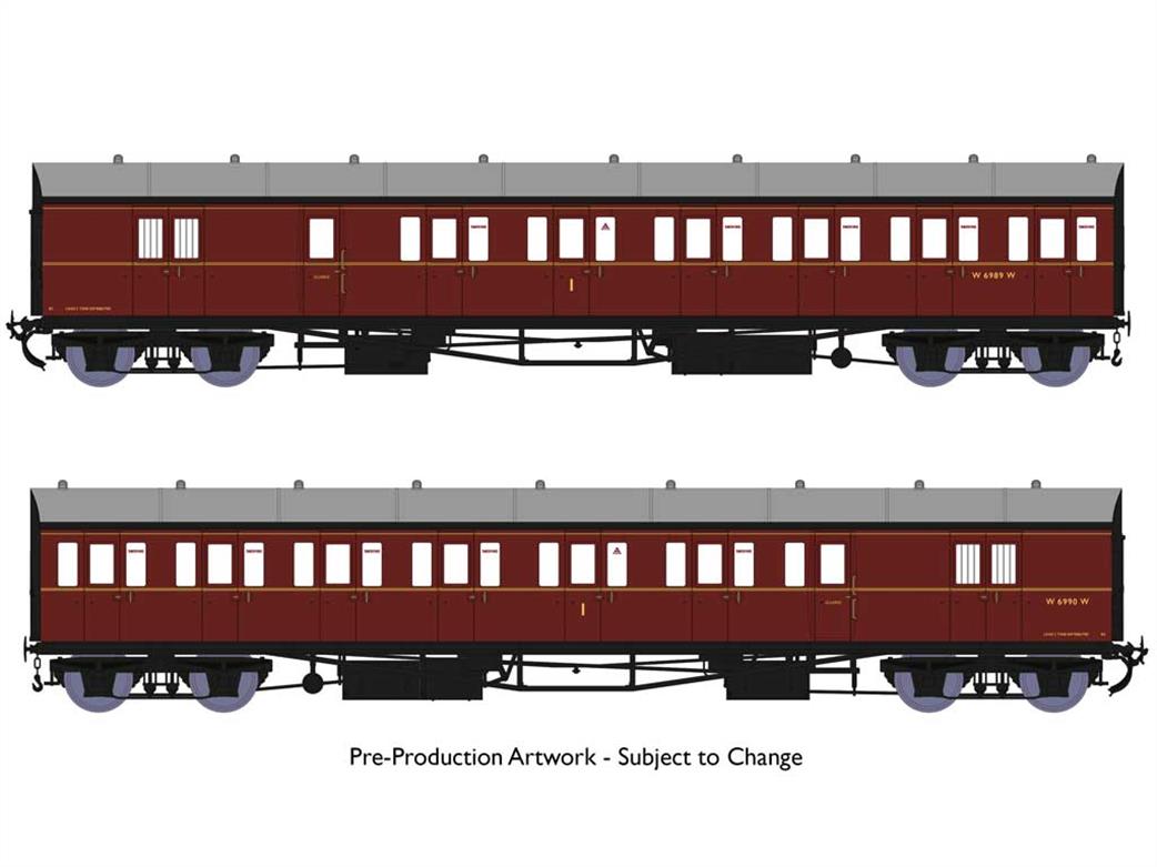 Rapido Trains OO 946005 BR ex-GWR 2 Coach B-Set Pack W6989W W6990W British Railways Lined Maroon