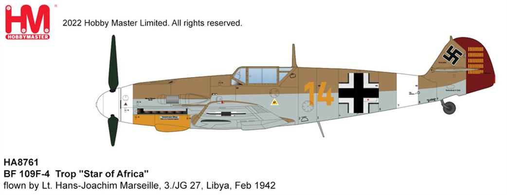 Hobby Master 1/48 HA8761 Messerschmitt BF109F-4 Trop Star of Africa Hans Joachim Marseille