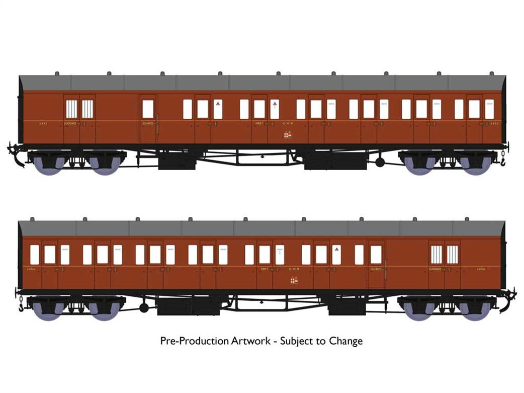 Rapido Trains OO 946008 GWR 2 Coach B-Set 6453 6454 Kingsbridge Branch No.2 GWR Wartime Brown Livery