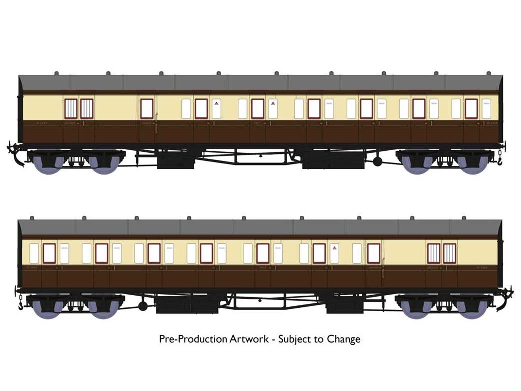 Rapido Trains OO 946011 BR ex-GWR 2 Coach B-Set W6999 W7000 Chocolate and Cream Livery BR lettering 1948-1950