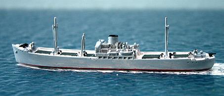 Anneliese Essberger is a 1/1250 scale polyurethane resin model of a German tramping ship that was taken into the Kriegsmarine in WW2 to supply and replenish U-boats at sea. By 1942, with more U-boats in service and armoured repair bunkers available to repair them in forward bases, Anneliese Essberger was withdrawn to Bordeaux and tasked to sail to Kobe, Japan with military supplies. The model is made and painted by Coastlines Models using an original master model created by Mercator Models, catalogue number CL-M535A