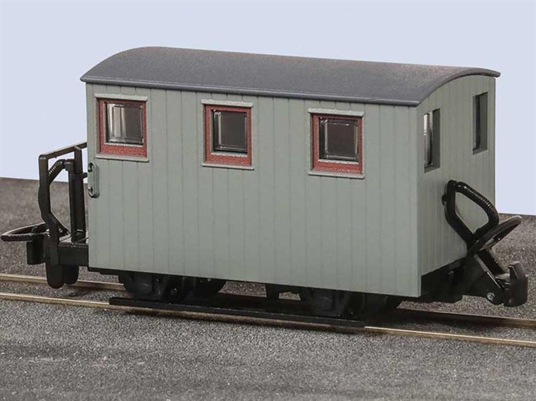 Peco OO9 GR-590UY Festiniog Railway 4 wheel Quarrymans & Goods Train Brake Van Single Balcony Grey Unlettered