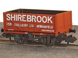 A new model of the standard RCH 1923 7 plank open coal wagons produced by Peco featuring the correct 9-feet wheelbase wood underframe and a detailed body moulding including interior planking detail.Wagon finished in Shirebrook Colliery red livery.
