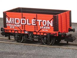 A new model of the standard RCH 1923 7 plank open coal wagons produced by Peco featuring the correct 9-feet wheelbase wood underframe and a detailed body moulding including interior planking detail.Wagon finished in Middleton Colliery red livery.