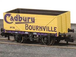 A new model of the standard RCH 1923 7 plank open coal wagons produced by Peco featuring the correct 9-feet wheelbase wood underframe and a detailed body moulding including interior planking detail.Wagon finished in the bright yellow livery of the Cadbury chocolate company.