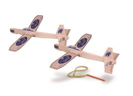 Two high performance rubber sling shot launched gliders in 1 box. These gliders have a 12" wingspan for long flights over 50 feet high.Guillow toy airplanes have been around for over 60 years providing millions of youngster's fun and enjoyment letting their imagination soar. These planes provide a catalyst that just naturally brings a smile to anyone that throws a toy glider into the open sky.Nothing better to help celebrate a nice day, these inexpensive flying toys will provide many hours of outdoor excitement.