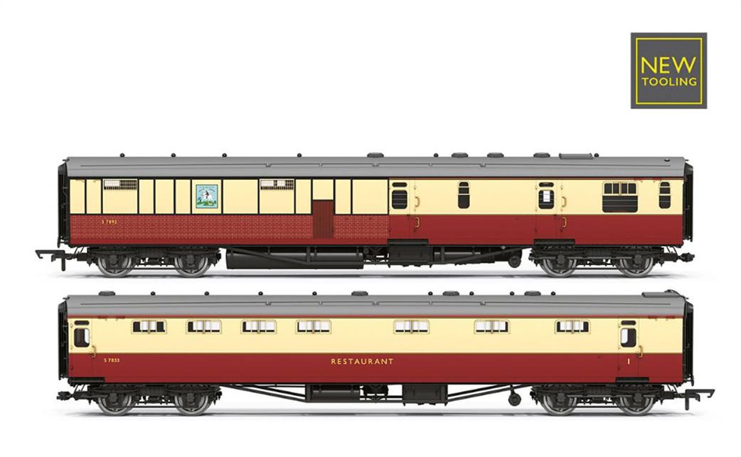 Hornby OO R40470 BR Kitchen and Buttery Car & Composite Restaurant White Horse Coach Twin Pack