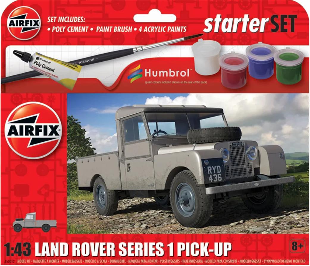 Airfix 1/43 A55012 Small Beginners Land Rover Series 1 Starter Set with Paint & Glue