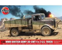 Airfix 1/35th A1380 WWII British Army 30-cwt 4x2 GS Truck KitFor Britain to conduct an effective military campaign, they needed many thousands of utility vehicles such as the 30-cwt 4 x 2 General Service Truck to support all kinds of operations. These rugged, reliable, and adaptable trucks played a vital role in supplying modern, mechanized armies with huge amounts of fuel and ammunition as the speed of war increased.