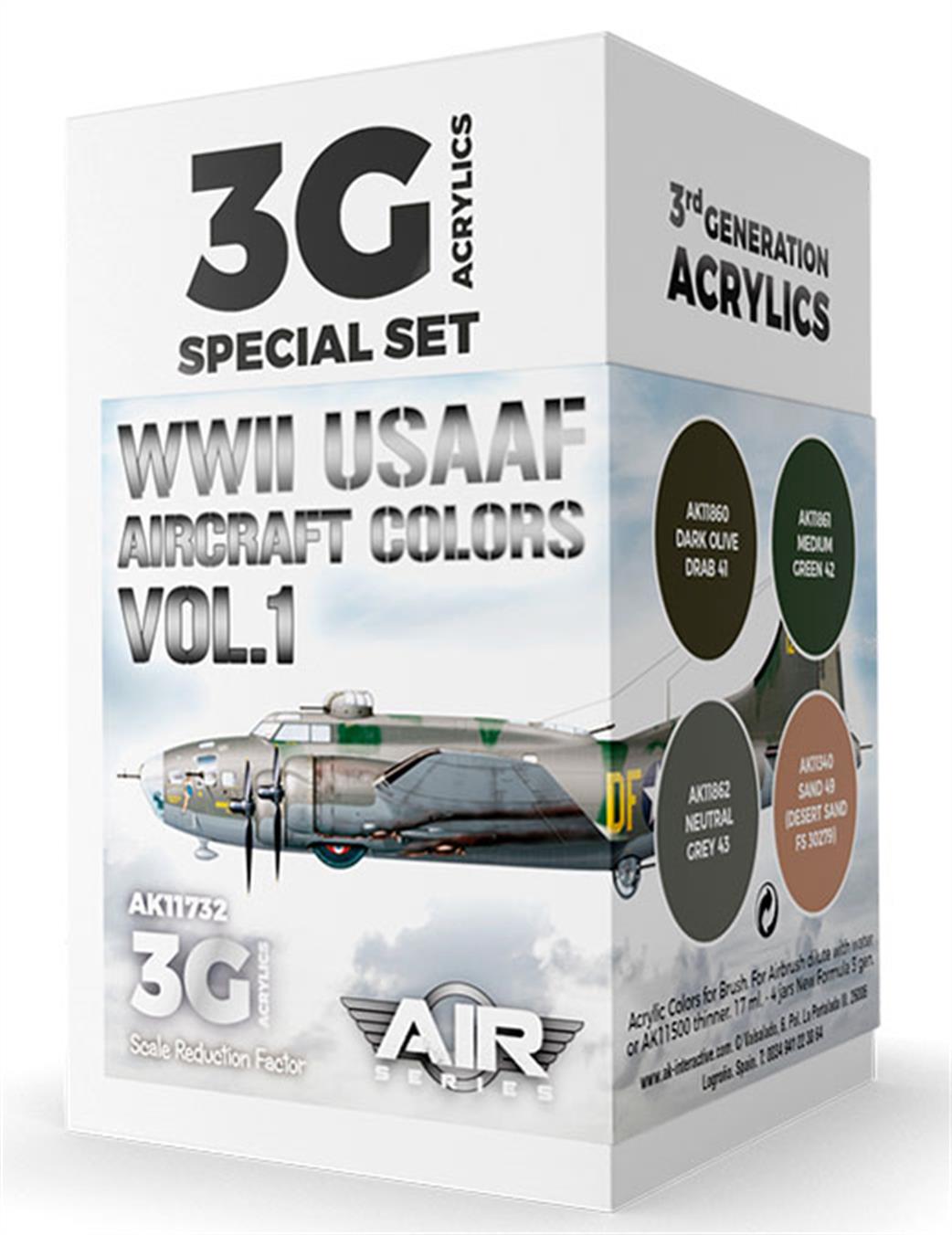 AK Interactive  AK11732 WW2 USAF Aircraft Colours Vol 1 4 17ml Acrylic Dropper Bottles 3G