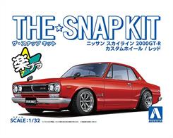 Aoshima 06472 1/32nd Nissan Skyline 2000 GT-R Red Custom Wheels Red Snap Together Plastic Kit