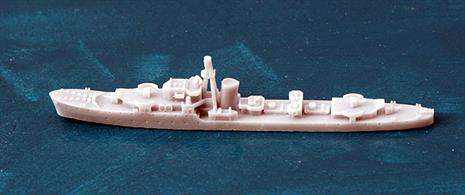 O/P- class Destroyer, a kit to make a 1/1200 scale waterline AA version of the British WW2 standard Destroyer by John's Model Shipyard RN 505D. This kit makes a model of a ship with 4.7inch main guns and only one set of torpedo tubes to make space for a 3inch long range AA gun.