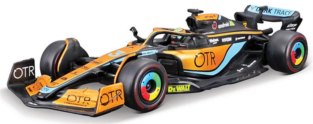 Burago 1/43 B18-38064R McLaren F1 2022 MCL 36 #3 Daniel Ricciardo w/Helmet and Showcase Model