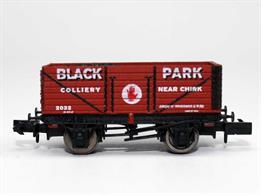 Nicely detailed N gauge model of the RCH 1923 design 7 plank open coal wagons used in great numbers by the larger railway companies and many private owners.Finished in the deep red livery of the Black Park Colliery, this wagon describing the location as 'near Chirk', possibly a more accurate location than the alternative 'Ruabon'.