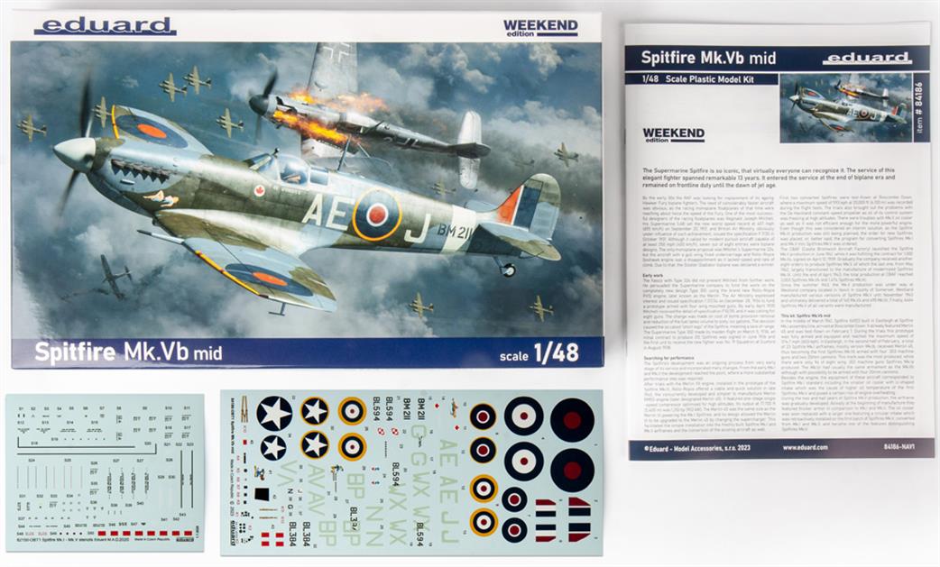 Eduard 1/48 84186 Spitfire Mk.VB Mid RAF WW2 Fighter Plastic Kit Weekend Edition