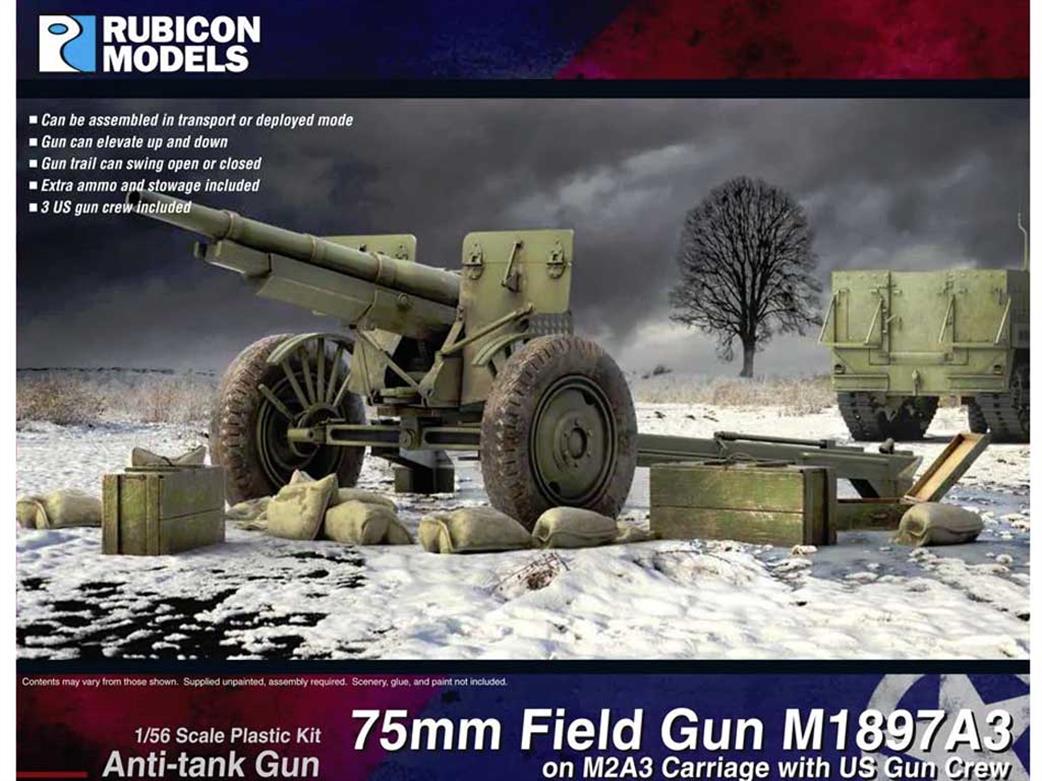 Rubicon Models 1/56 280127 US 75mm M1897A3 Field Gun on M2A2 Carriage Plastic Model Kit