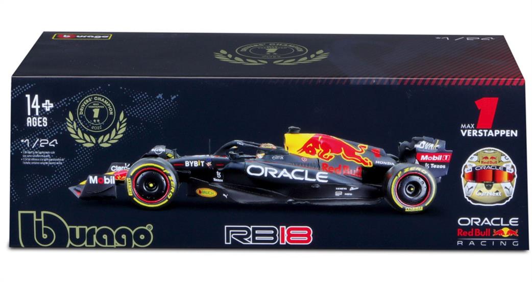 Burago 1/24 B18-28026V Red Bull Racing Rb18 Verstappen Champion 2022 Model