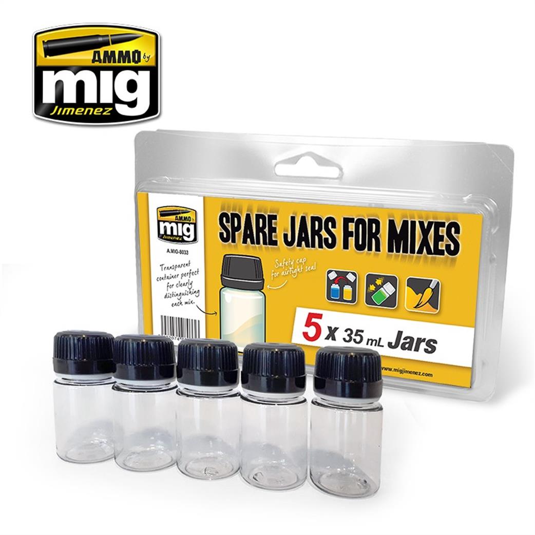 Ammo of Mig Jimenez A.MIG-8033 Spare Jars for Mixes Pack of 5 35ML Jars