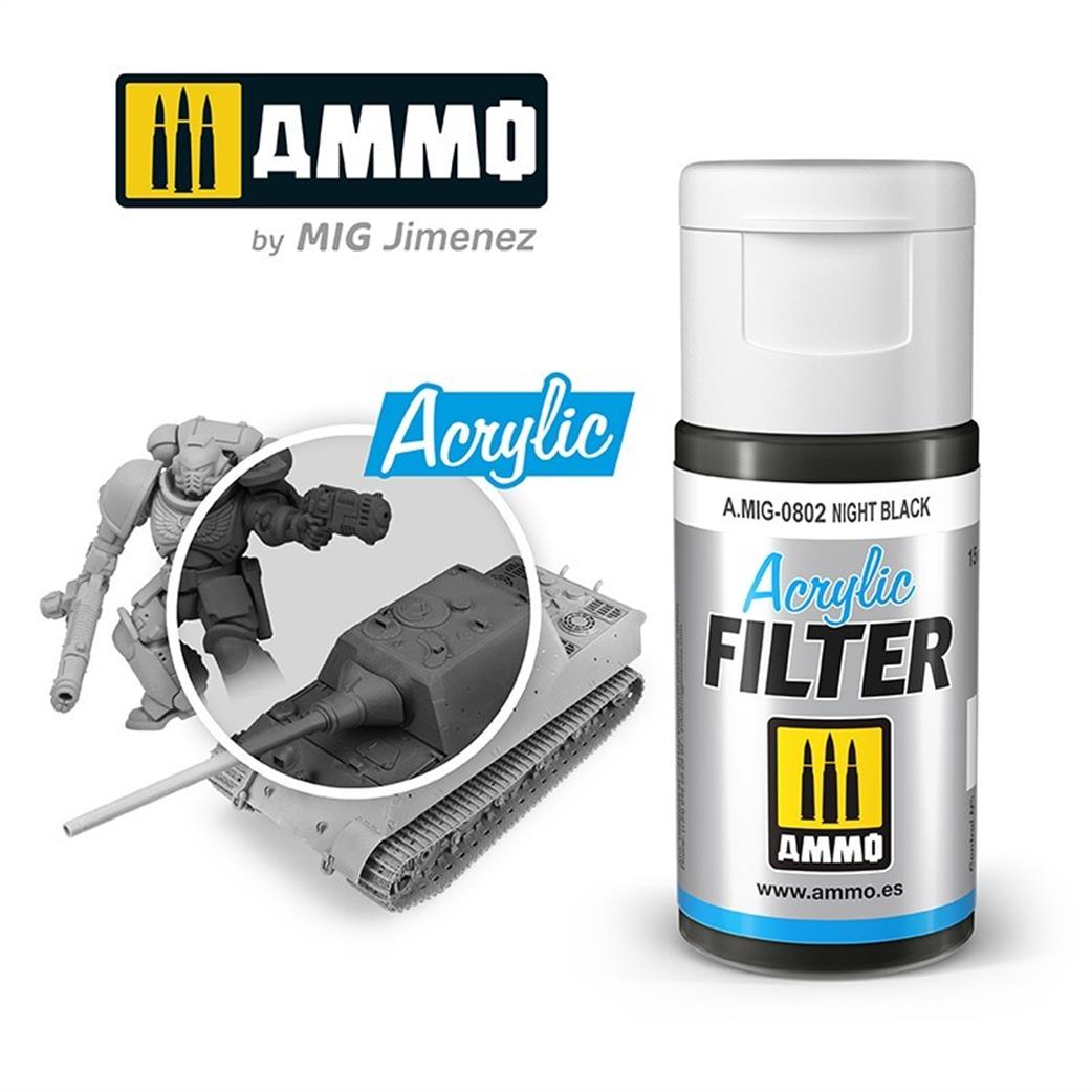 Ammo of Mig Jimenez  A.MIG-0802 Acrylic Filter Night Black 15ml Pot
