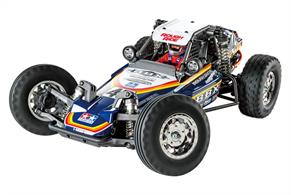 Tamiya’s designers have taken inspiration from its back catalog of iconic 2WD off-road buggies to bring fans of radio control the ALL-NEW BBX! This 1/10 R/C 2WD off-road buggy model features a combination of classic design and modern performance. Its brand-new chassis, reminiscent of 1980’s sand rail dune buggies, is a hybrid monocoque-roll cage and employs rear trailing arm suspension inspired by full-size UTV’s. The new body is designed by famed Japanese artist Atsushi Arino and utilizes a classic 1980’s inspired livery with retro wheels and tires to match!