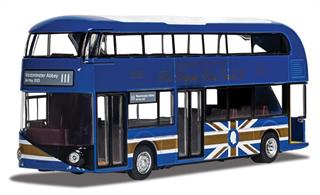 The Coronation of His Majesty King Charles III on Saturday 6th May 2023 marks a significant moment in the history of the United Kingdom. This model uses the modern New Routemaster to celebrate His Majesty’s Coronation who once said in 1954: “There is nothing nicer in the world than a bus.”