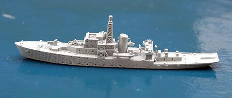 The Castle-class Corvettes were improvements on the Flower-class with new weapons and a lengthened hull for better sea-keeping in the North Atlantic. This 1/1200 scale, waterline, 3D resin printed kit is by John's Model Shipyard RN604