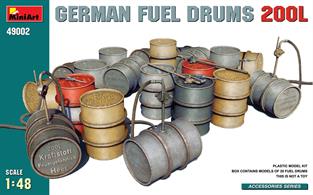 Unassembled Plastic Model Kit in 1:48 Scale Box contains 20 Fuel Drums