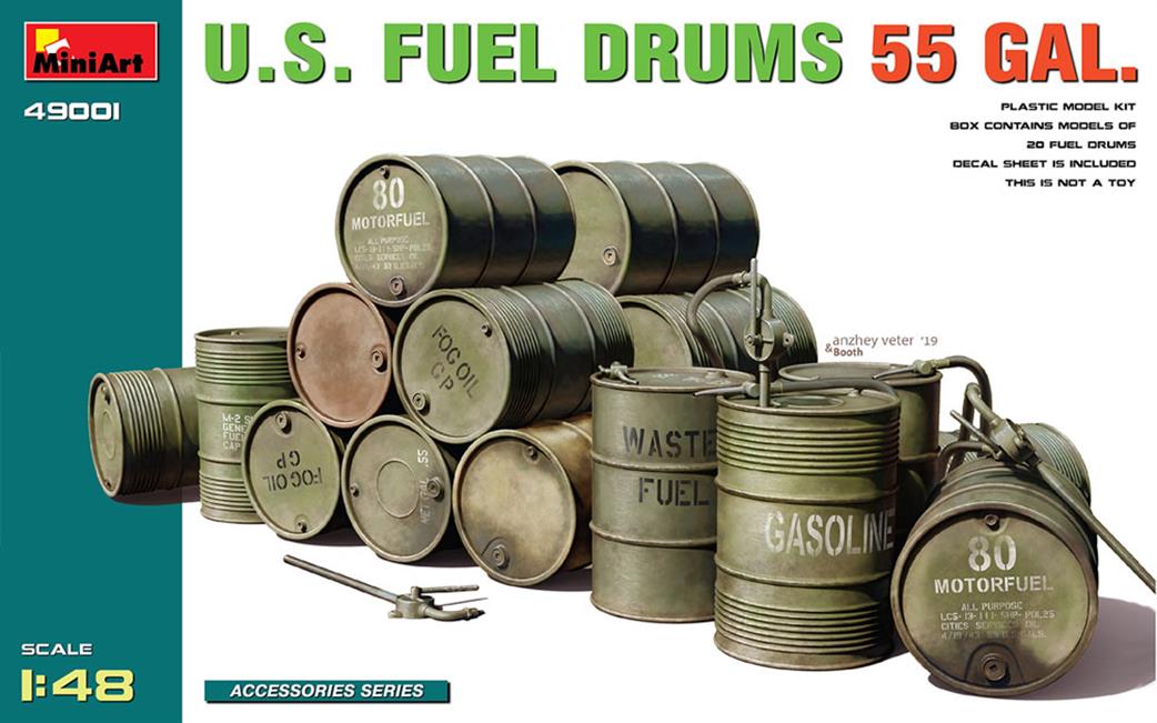 MiniArt 1/48 49001 US Fuel Drums 55 Gal 12 Ready To Assemble And Paint