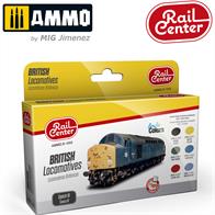 Pack of 6 paint colours designed to match British Rail diesel locomotive colours from the green and blue eras.Pack contains Ammo Rail Centre paints AMMO.R-0002 Engine Black AMMO.R-0011 Reefer Yellow / Warning Yellow AMMO.R-0014 Deep Green AMMO.R-0020 Dark Blue AMMO.R-0037 Signal Red AMMO.R-0021 Medium Blue