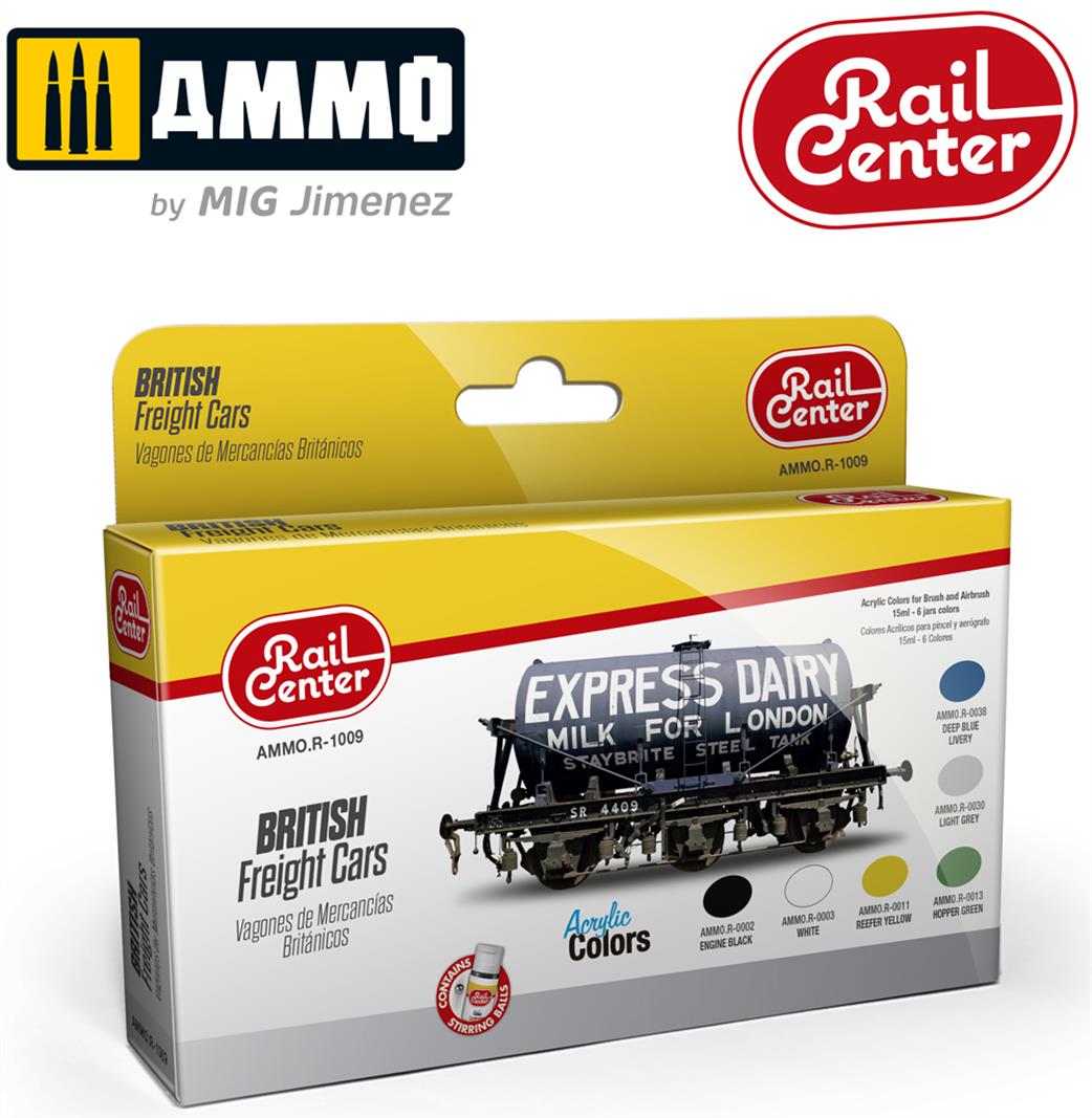 Ammo of Mig Jimenez  AMMO.R-1009 Rail Centre British Goods Wagons Paint Set