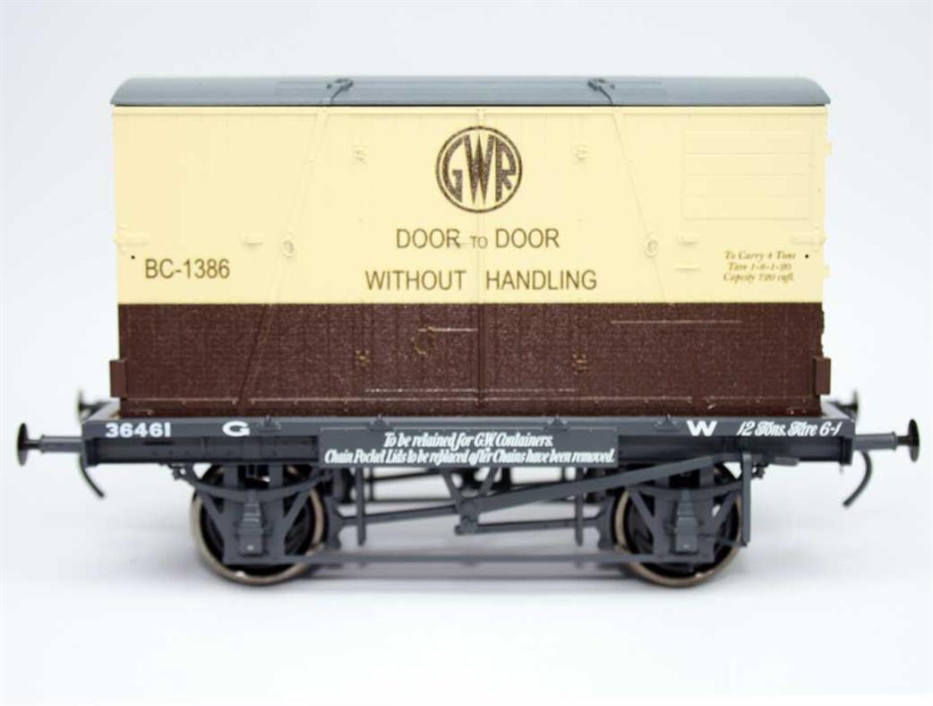 Dapol O Gauge 7F-037-018 GWR H7 Conflat 36461 with Container BC-1386 Chocolate & Cream Livery