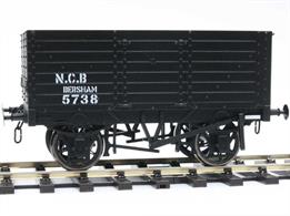 Detailed model of a 7 plank open mineral wagon built the the 1887 issued RCH specificationsNCB plain black livery lettered for Bersham colliery.
