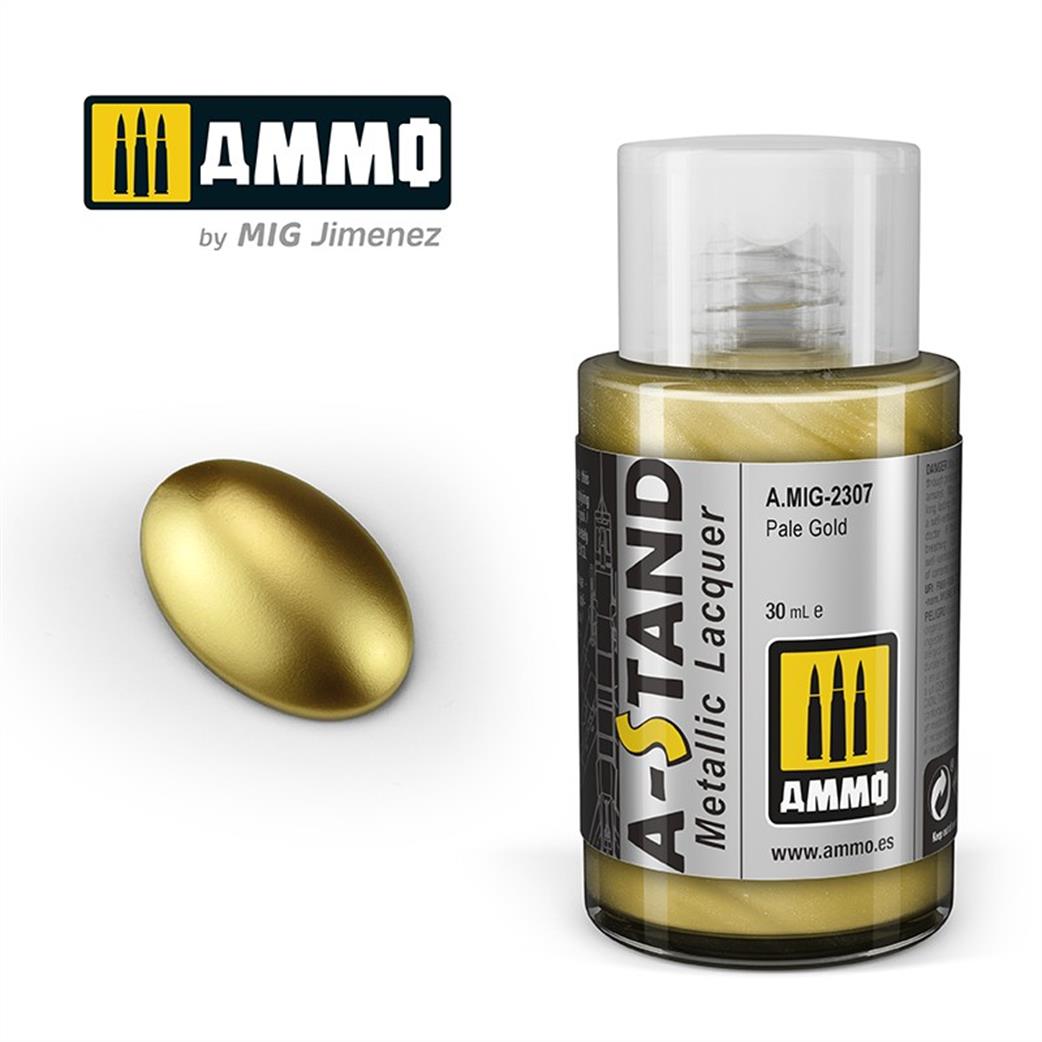 Ammo of Mig Jimenez  A.MIG-2307  A-Stand Pale Gold Metallic Lacquer 30ml Bottle