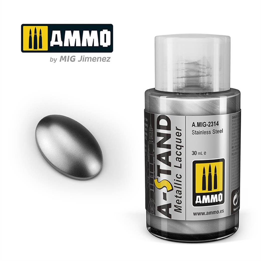 Ammo of Mig Jimenez  A.MIG-2314  A-Stand Stainless Steel Metallic Lacquer 30ml Bottle