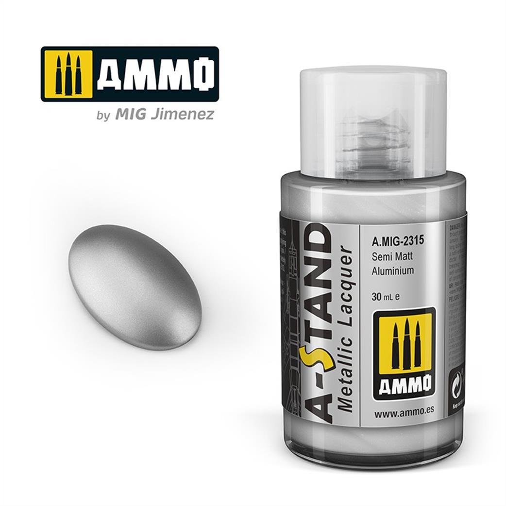 Ammo of Mig Jimenez  A.MIG-2315 A-Stand Semi Matt Aluminium Metallic Lacquer 30ml Bottle