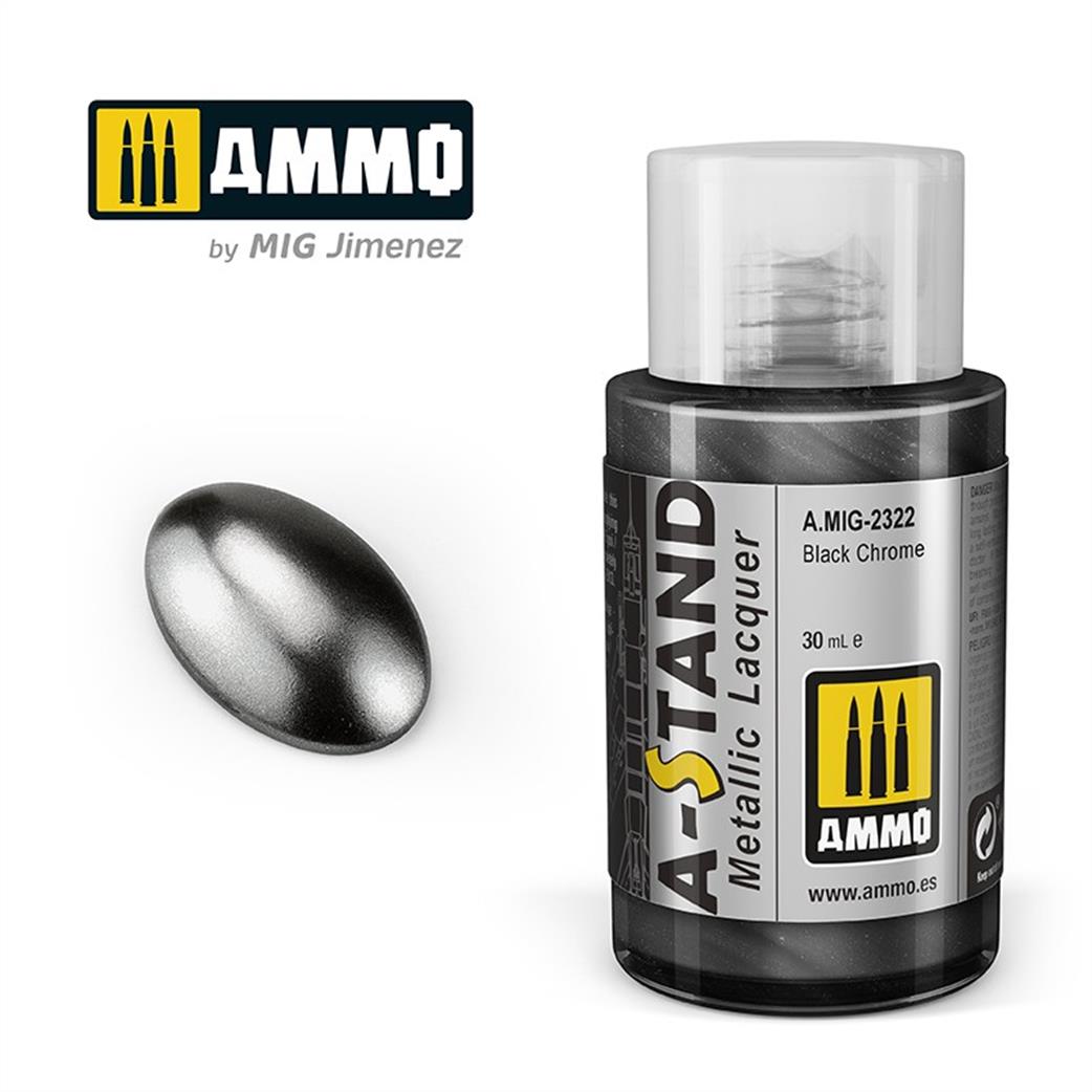 Ammo of Mig Jimenez  A.MIG-2322 A-Stand Black Chrome Metallic Lacquer 30ml Bottle