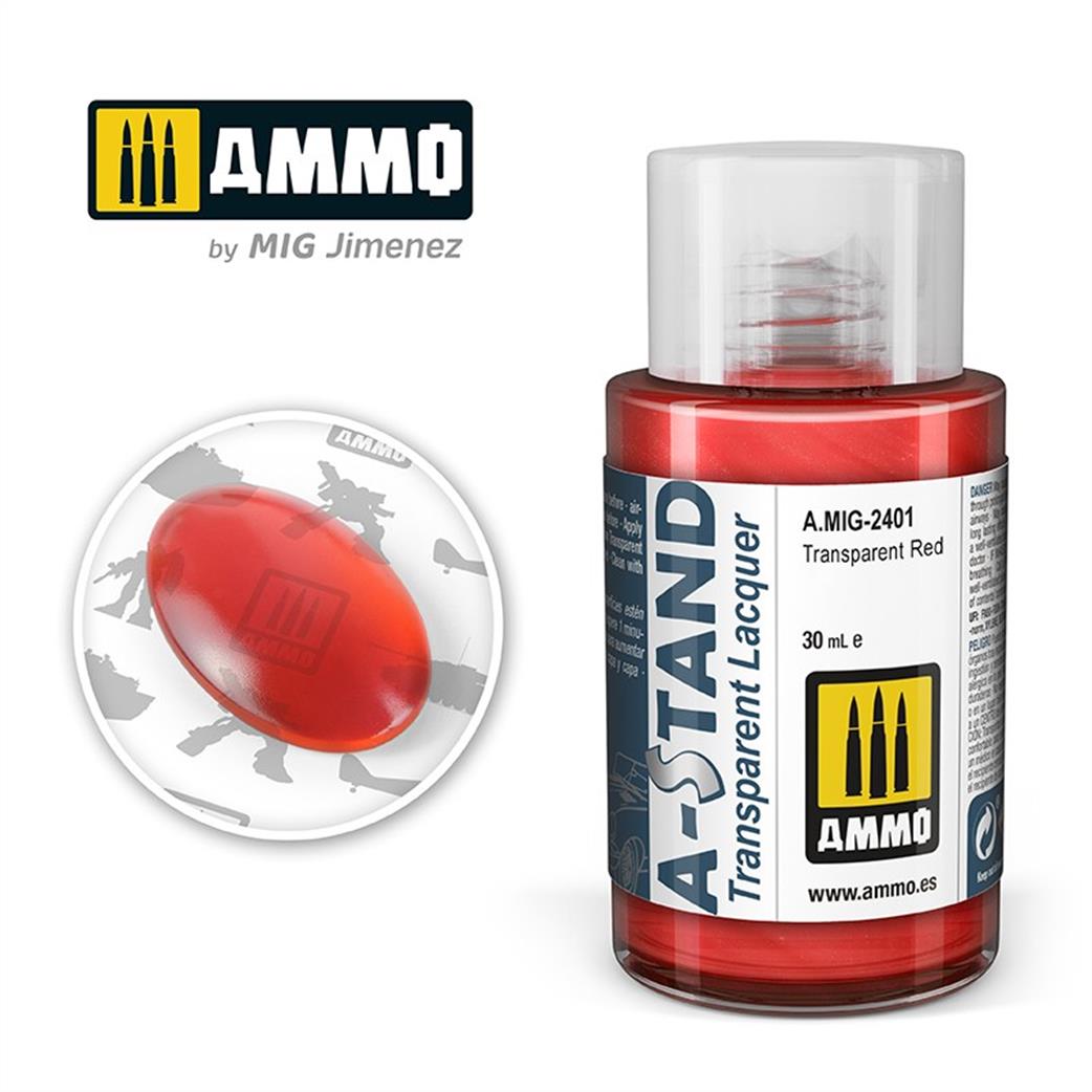 Ammo of Mig Jimenez  A.MIG-2401 A-Stand Transparent Red 30ml Bottle