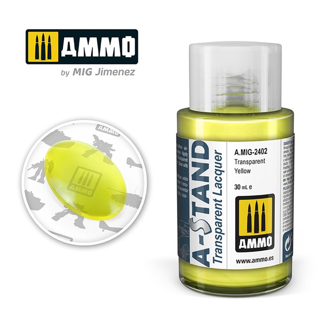 Ammo of Mig Jimenez  A.MIG-2402 A-Stand Transparent Yellow 30ml Bottle