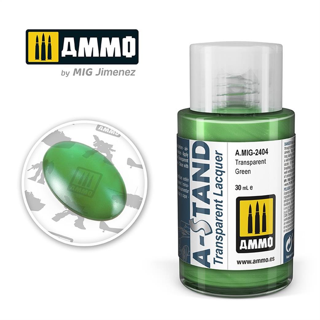 Ammo of Mig Jimenez  A.MIG-2404 A-Stand Transparent Green 30ml Bottle