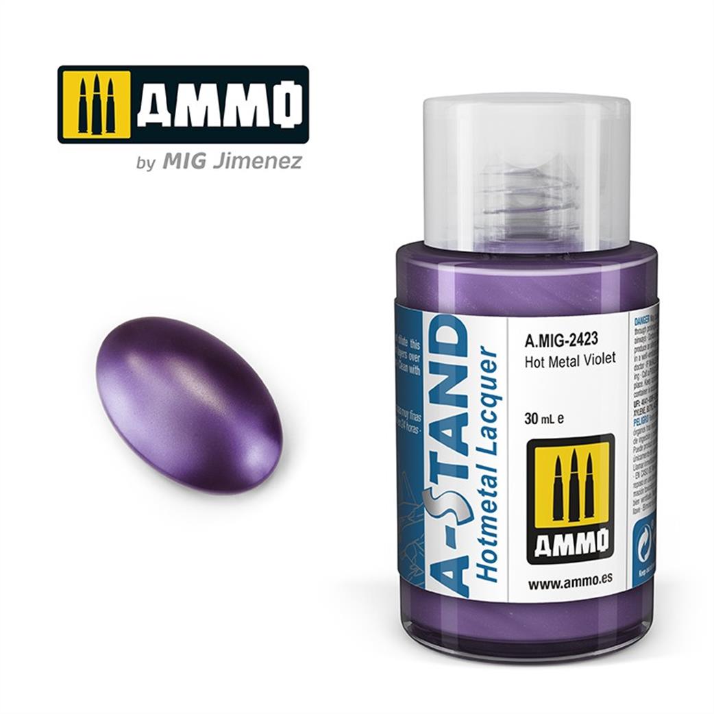 Ammo of Mig Jimenez  A.MIG-2423 A-Stand  Hot Metal Violet Lacquer 30ml Bottle