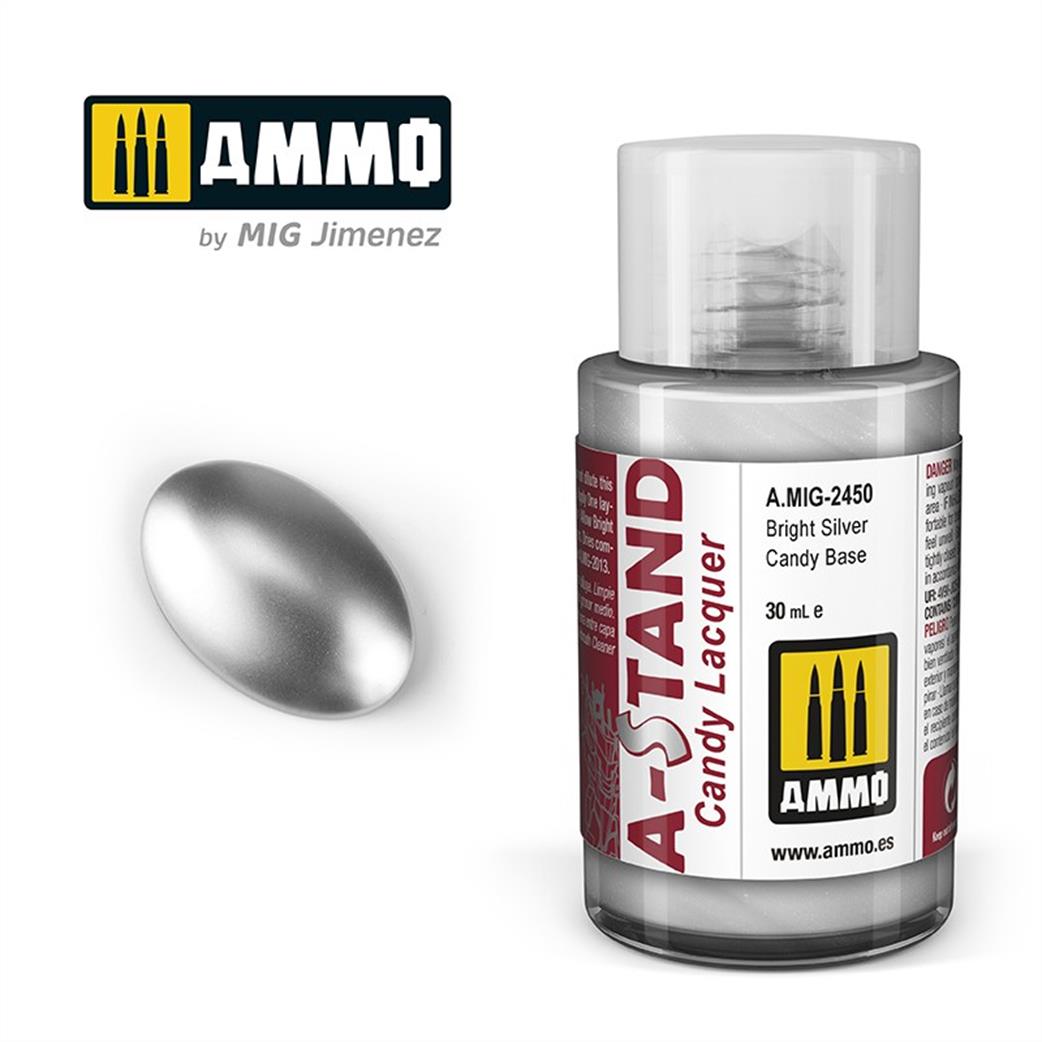 Ammo of Mig Jimenez  A.MIG-2450 A-Stand Bright Silver Candy Base Lacquer 30ml Bottle