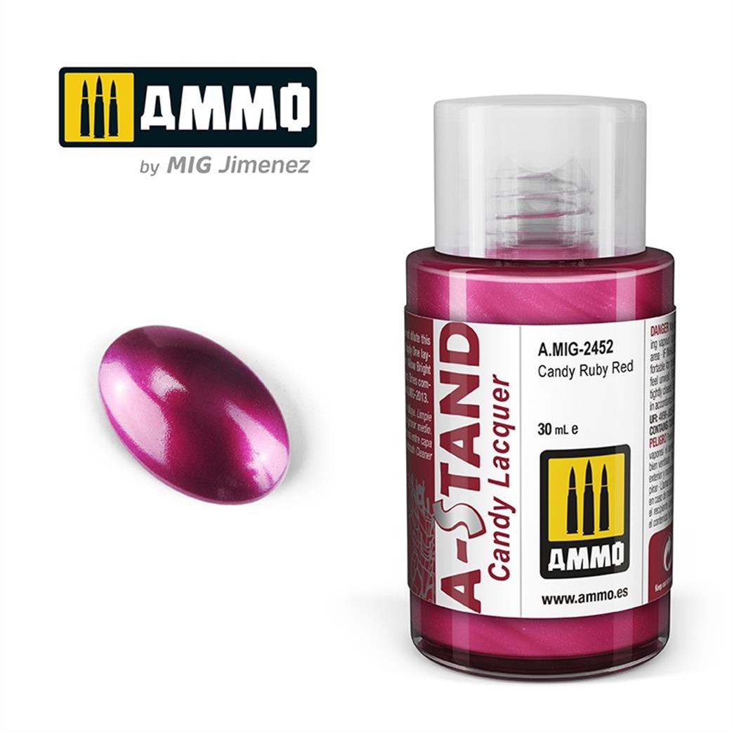 Ammo of Mig Jimenez  A.MIG-2452 A-Stand Candy Ruby Red Lacquer 30ml Bottle