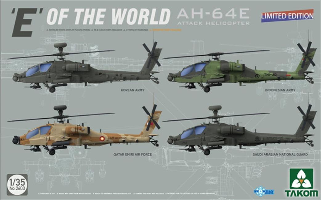 Takom 1/35 02603 AH-64E Apache E's Of The World Limited Edition Plastic Kit