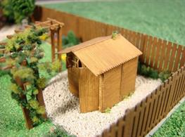 LAser cut wood construction kit for a Garden shed in Ho scale