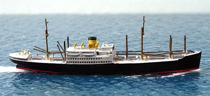 Tacoma (1939-40) was a comdi-liner operated by HAPAS to ports all around South America which was taken over by the Kriegsmarine in October 1939 while in lay-up in Chile to service German warships in the South Atlantic. This model is a 1/1250 scale, waterline, resin model made and painted by Coatlines  Models catalogue number CL-M591A.