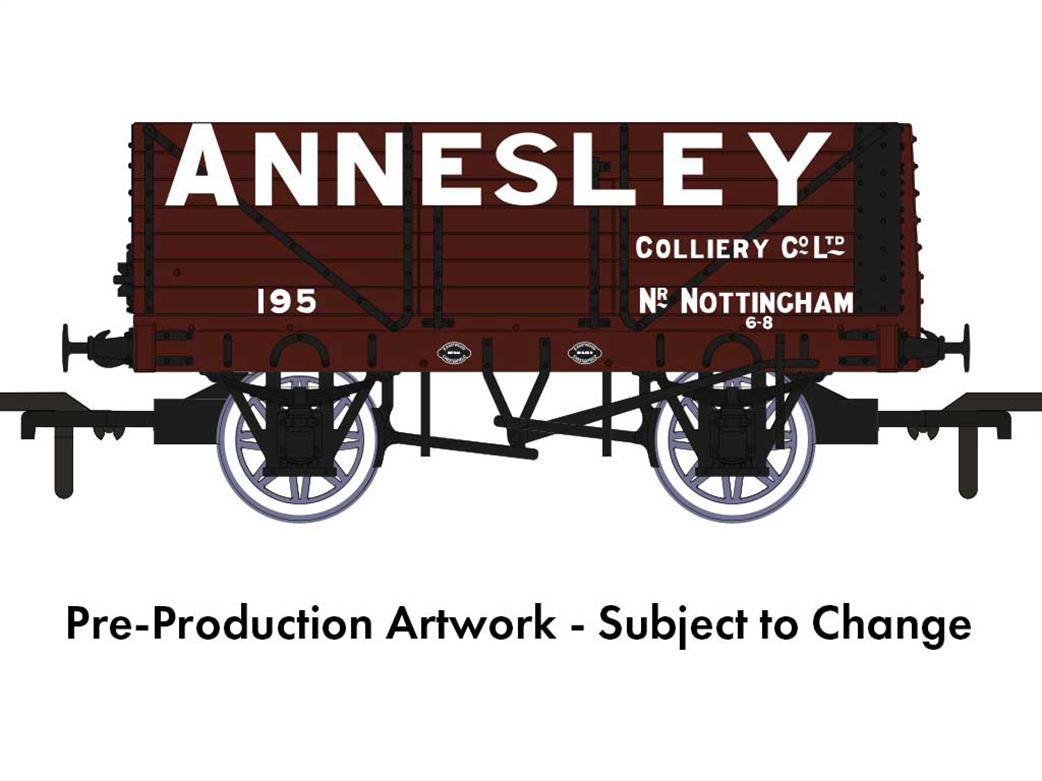 Rapido Trains OO 967208 Annesley Colliery Co, Nottingham RCH 1907 7 Plank Open Wagon 195